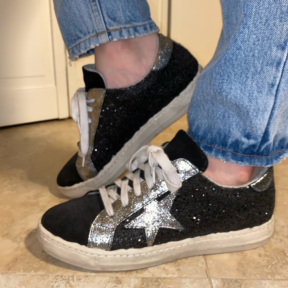 Black and Glitter Star Sneakers